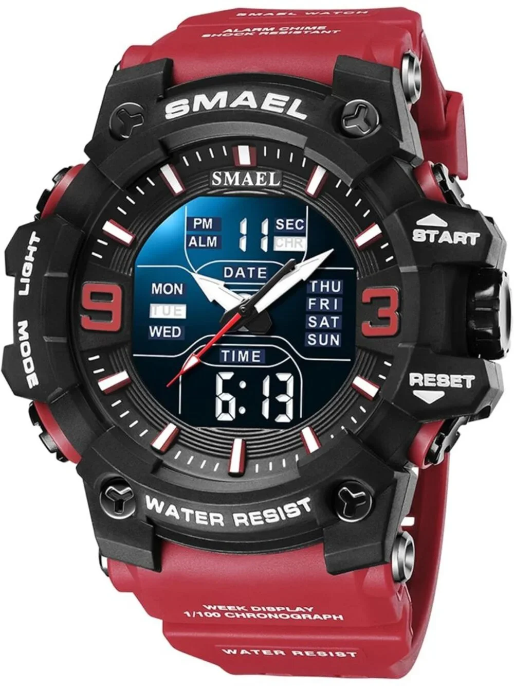 Men's Red Analog Quartz Luminous Waterproof LED Electronic Digital Wrist Watch